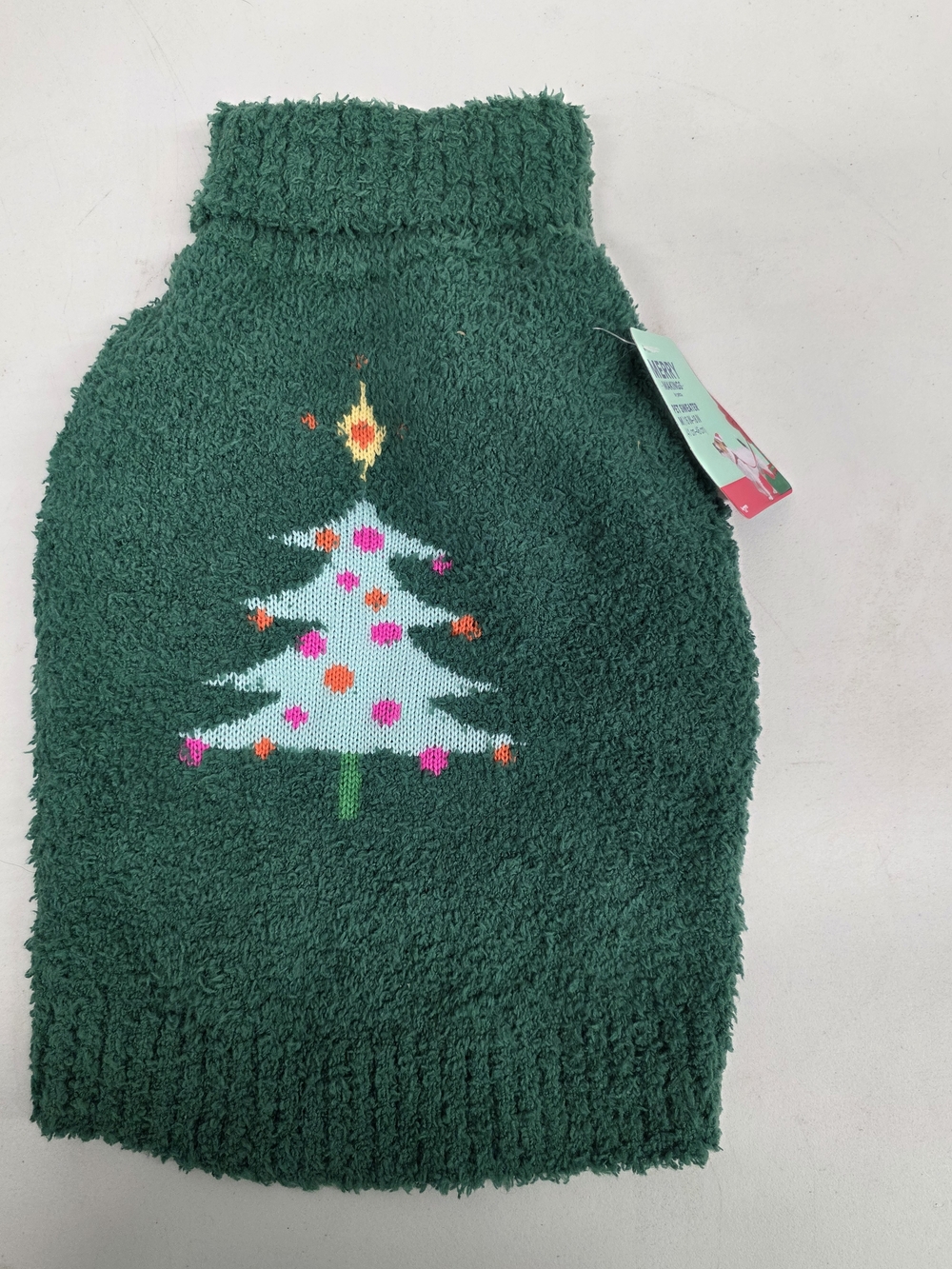 Holiday Green Christmas Tree Dog Sweater - Festive Pet Pullover- Size MEDIUM